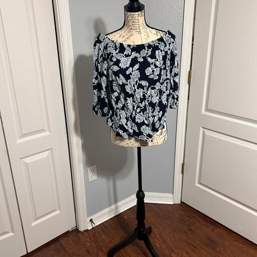 Off the shoulder flowered 3/4 length sleeve blouse